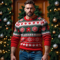 Comstylish Men's Christmas Jacquard Icelandic Art Cozy Knit Long Sleeve Sweater
