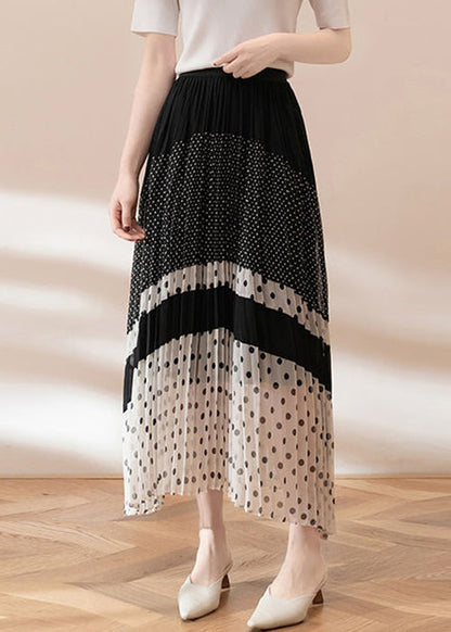 Black Dot Elastic Waist Chiffon Skirts Summer