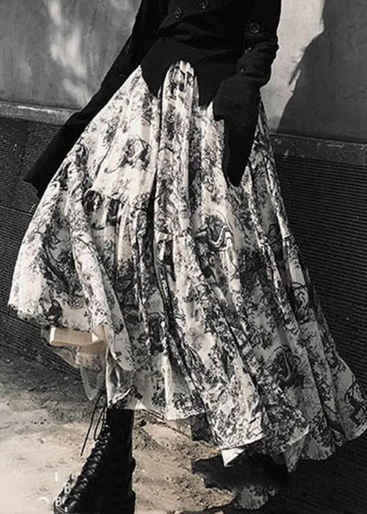 French White Animal Print Patchwork Vacation Skirts Spring