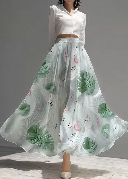 White Print Draping Chiffon Day Skirts Summer