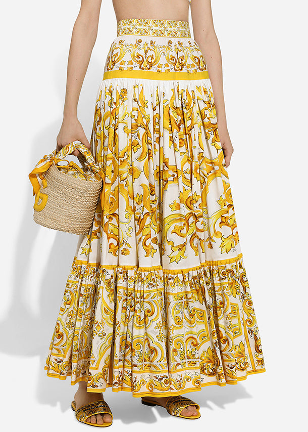 Yellow Print Tank and Skirts Cotton Two Pieces Set Sleeveless