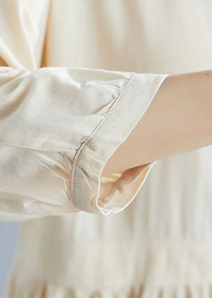 Nude Linen Clothes for Bracelet Sleeved Cotton Dresses