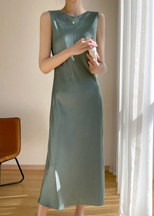 Brief Pink O-neck Silk Vacation Maxi Dresses Sleeveless