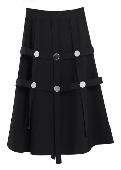 Black Asymmetrical Rivet Cotton Skirts Spring