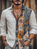 Men's Boho Hippie Colorblock Linen Blend Shirt elevenforest