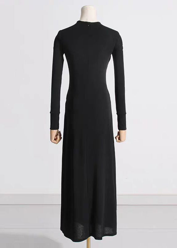 Italian Black Hollow Out Patchwork Cotton Long Dress Fall
