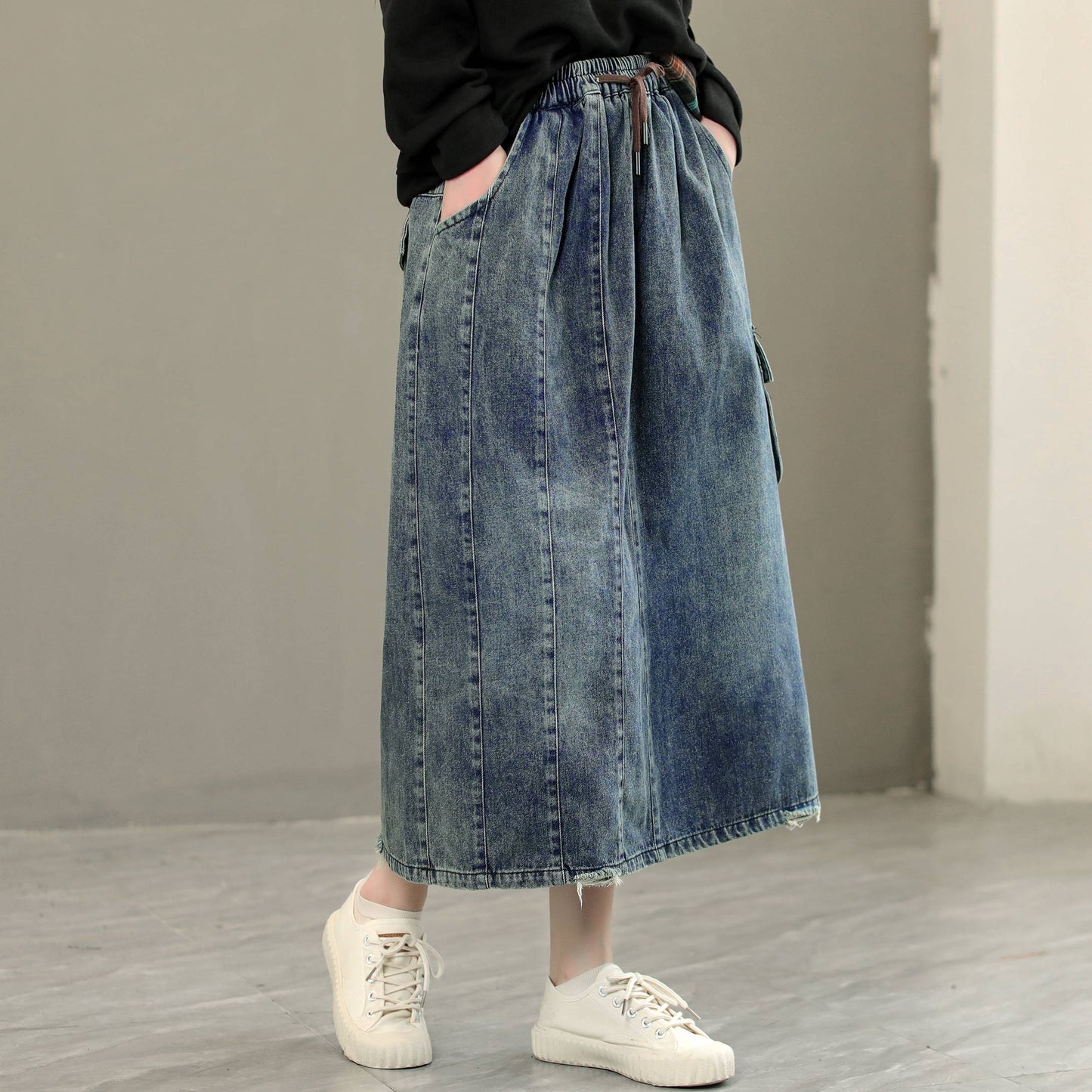 Early Autumn Retro Letter Embroidery Denim Skirt
