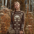 Comstylish Viking Retro Style Women's Round Neck Knitted Sweater Dress