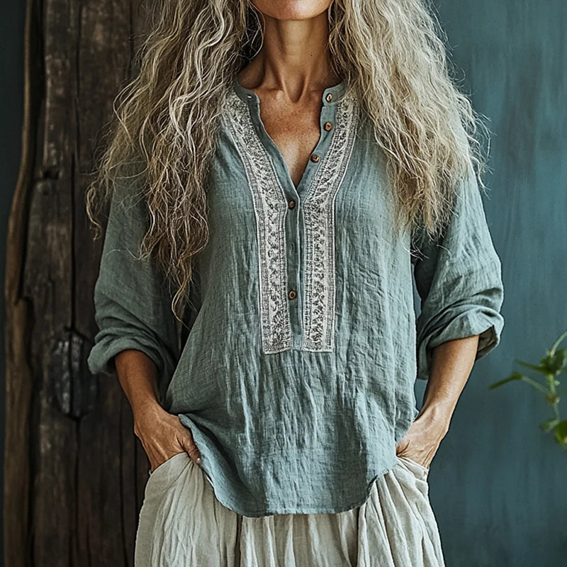 Bohemian Linen Floral Art Print  Long Sleeve Shirt elevenforest