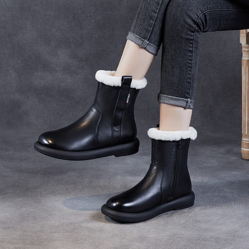 Retro Leather Woolen Winter Snow Boots