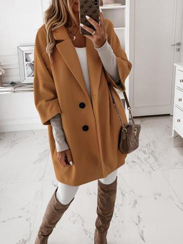 Coats 3/4 Sleeve Button Lapel Pocket Woolen Coats