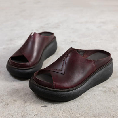 Sewing Platform Leather Slippers