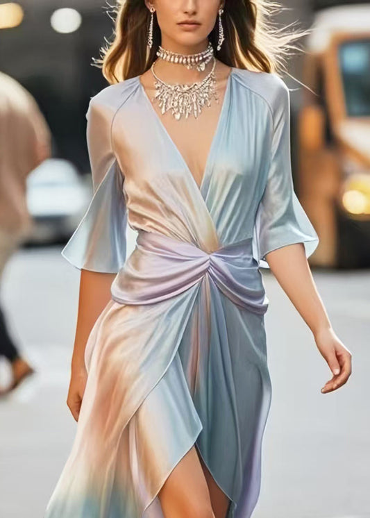 Tie Dye Draping Silk Cinched Dress Summer