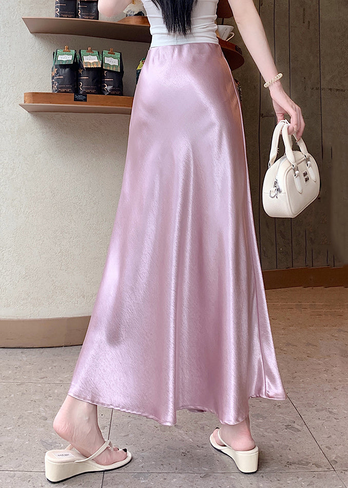 Stylish Pink High Waist Silk Skirt Summer