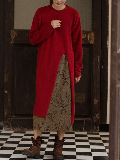 Winter Artsy Split Hem Long Sweater Dress