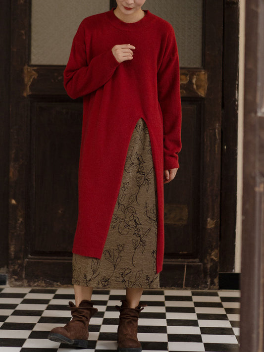 Winter Artsy Split Hem Long Sweater Dress