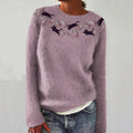 Comstylish Cute Black Cat Prints Embroidered Cozy Knit Sweater