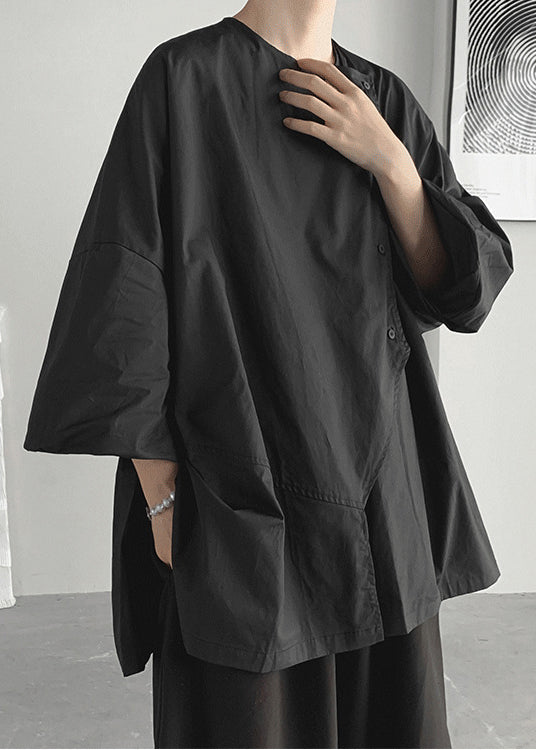 Black Asymmetrical Oversized Cotton Shirts Spring