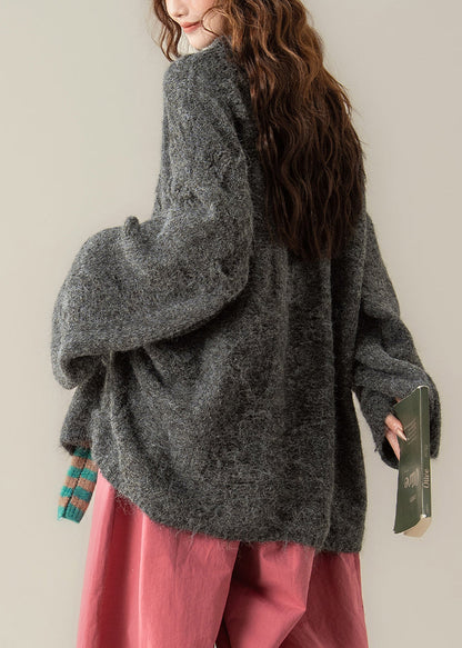 Dark Gray Knit Pullover Sweater O Neck