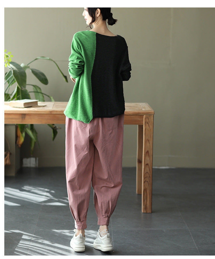 New Literary Retro Color Matching Knitted Top