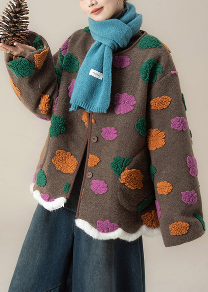 Coffee O Neck Pockets Woolen Coats Winter