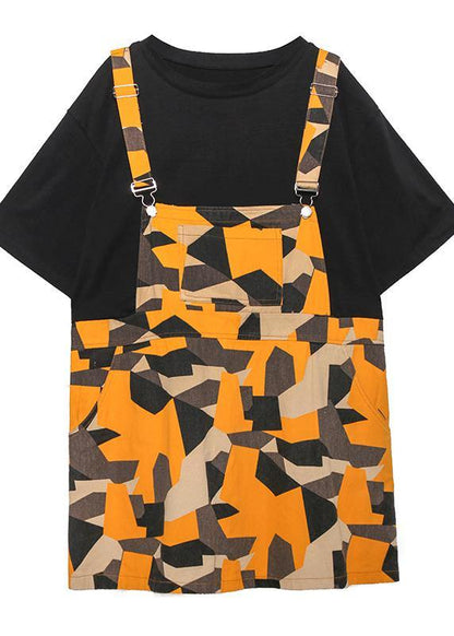 Fake Two-piece Splicing Dress Female Summer Large Size Medium Long A-line Skirt Female Summer
