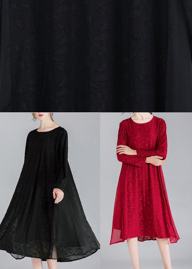 Simple Black Patchwork Chiffon Long Sleeve Spring Summer Dress