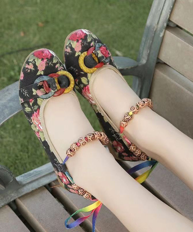 Black Cotton Fabric Splicing Flat Shoes for