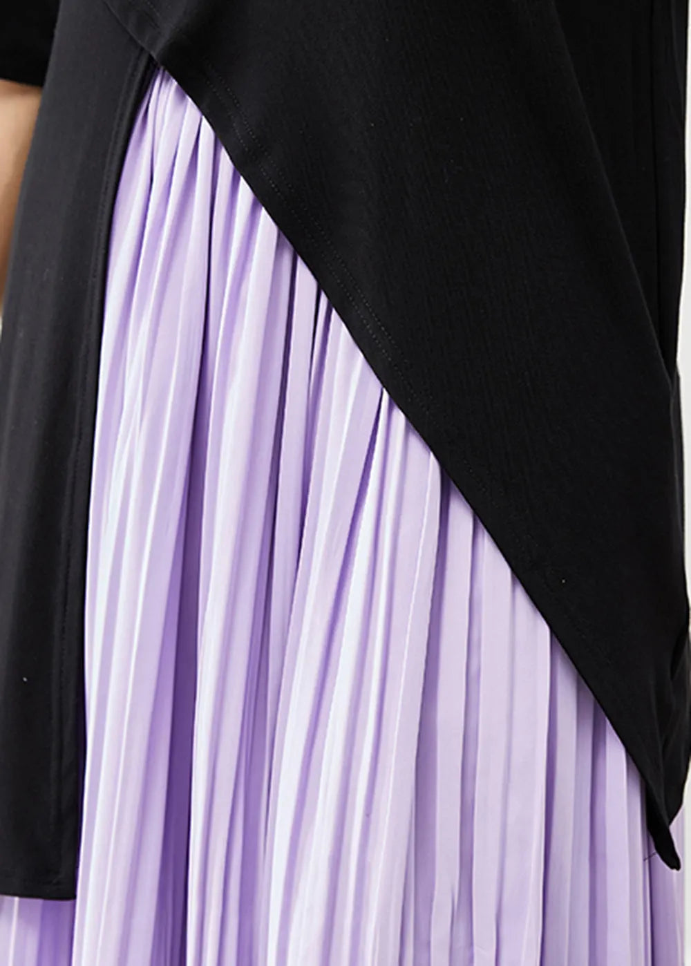 Style Asymmetrical Side Open Cotton Tops and Pleated Skirts Two Pieces Set Half Sleeve