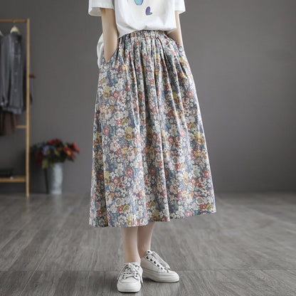 Literary Pleated Elastic Waist A-line Skirt