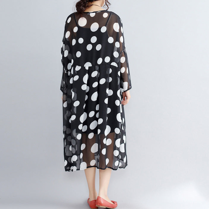 Stylish Photo Color Prints Pure Chiffon Dress Boutique Two Pieces Long Sleeve Clothing Dress