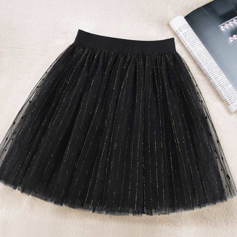 Black a Line Tulle Sequins Skirts Summer