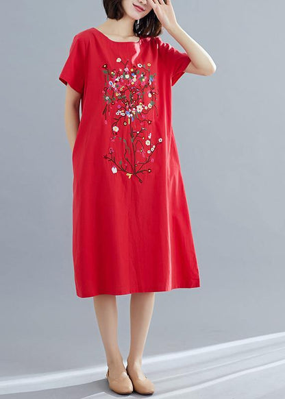100% Red Cotton Long Shirts Stylish Inspiration Prints Summer Dresses