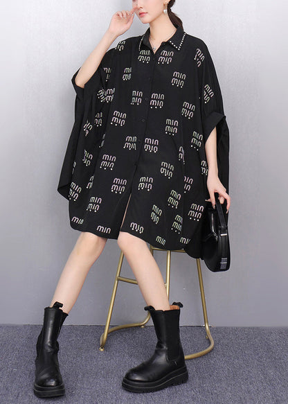 Black Oversized Letter Zircon Long Tops Summer