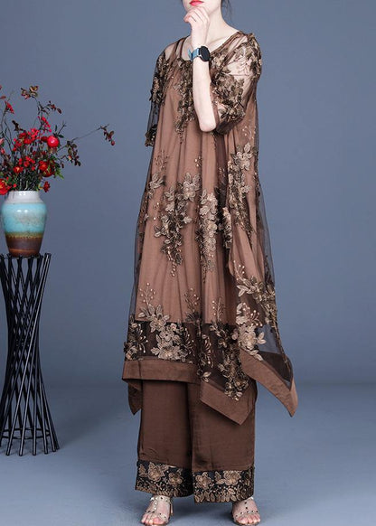 Summer Irregular Dress Wide Leg Pants Suspender Skirt Three Piece Set