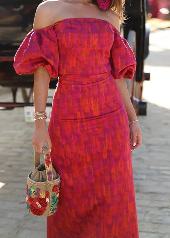 New Off Shoulder Top and Skirt Set Bubble Sleeves