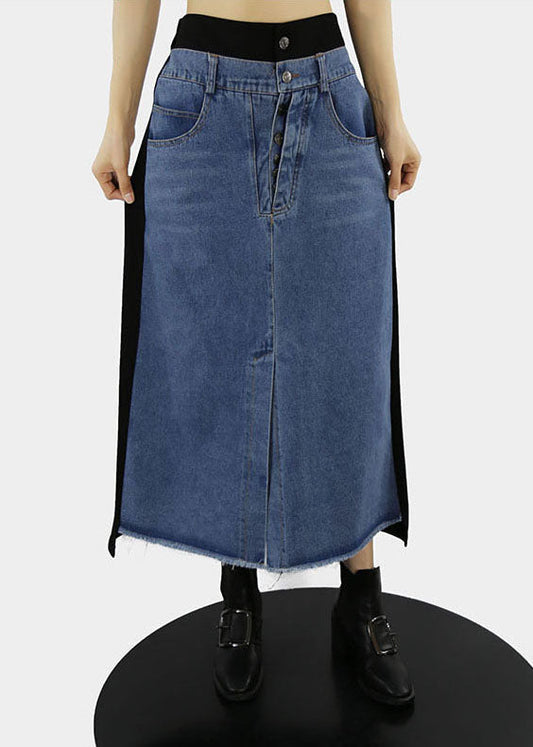 Style Black Elastic Waist Patchwork a Line Skirts Spring