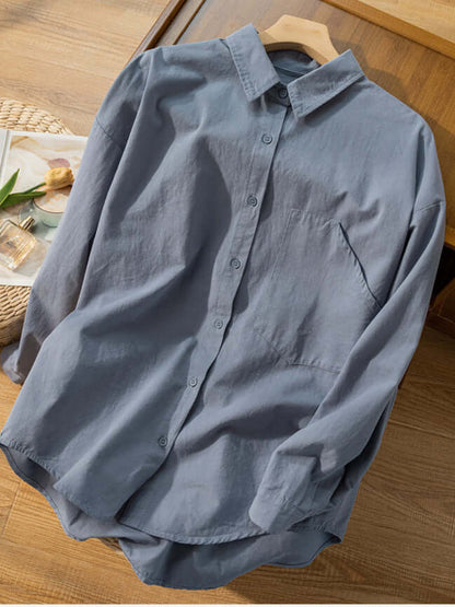 100% Natural Fabric Loose Shirt With Pockets in Color