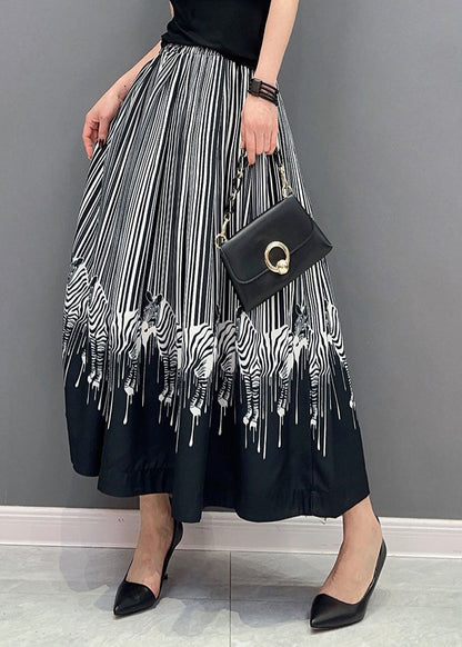 Black Oversized Zebra Pattern Cotton Skirts Spring