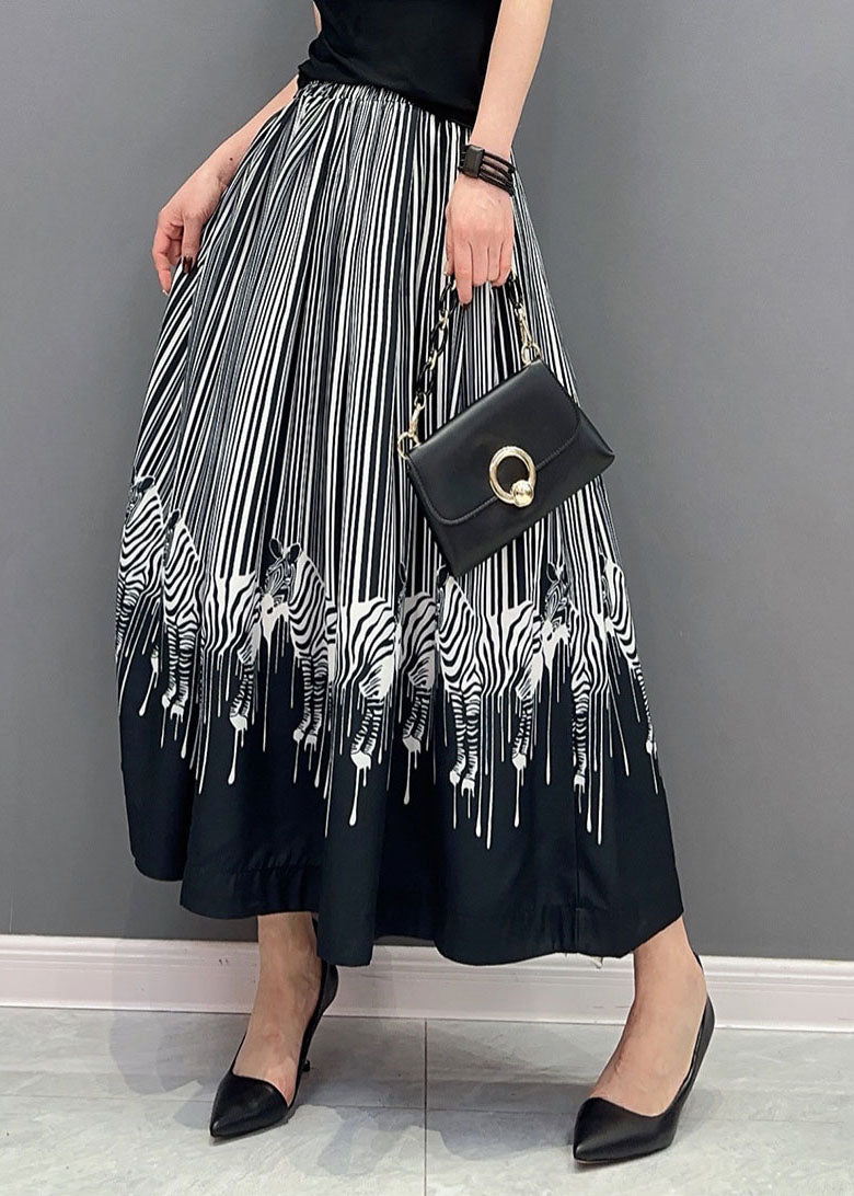 Black Oversized Zebra Pattern Cotton Skirts Spring