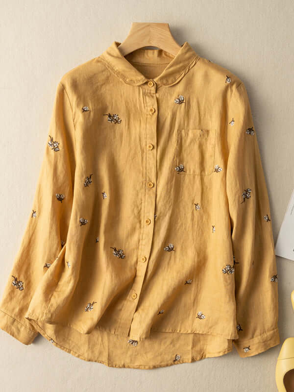 100% Linen Print Shirt With Pocket