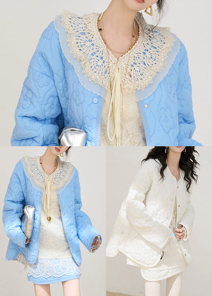 Blue Oversized Embossing Fine Cotton Filled Jacket Winter