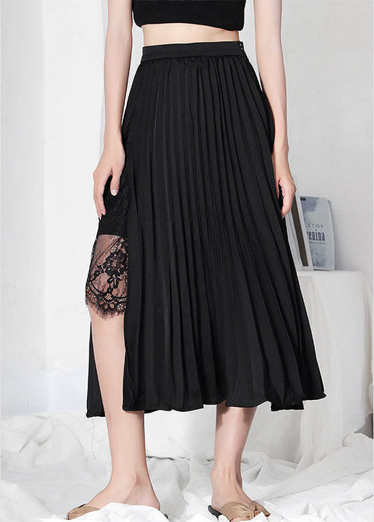 Black Asymmetrical Design Lace Patchwork Summer Skirt