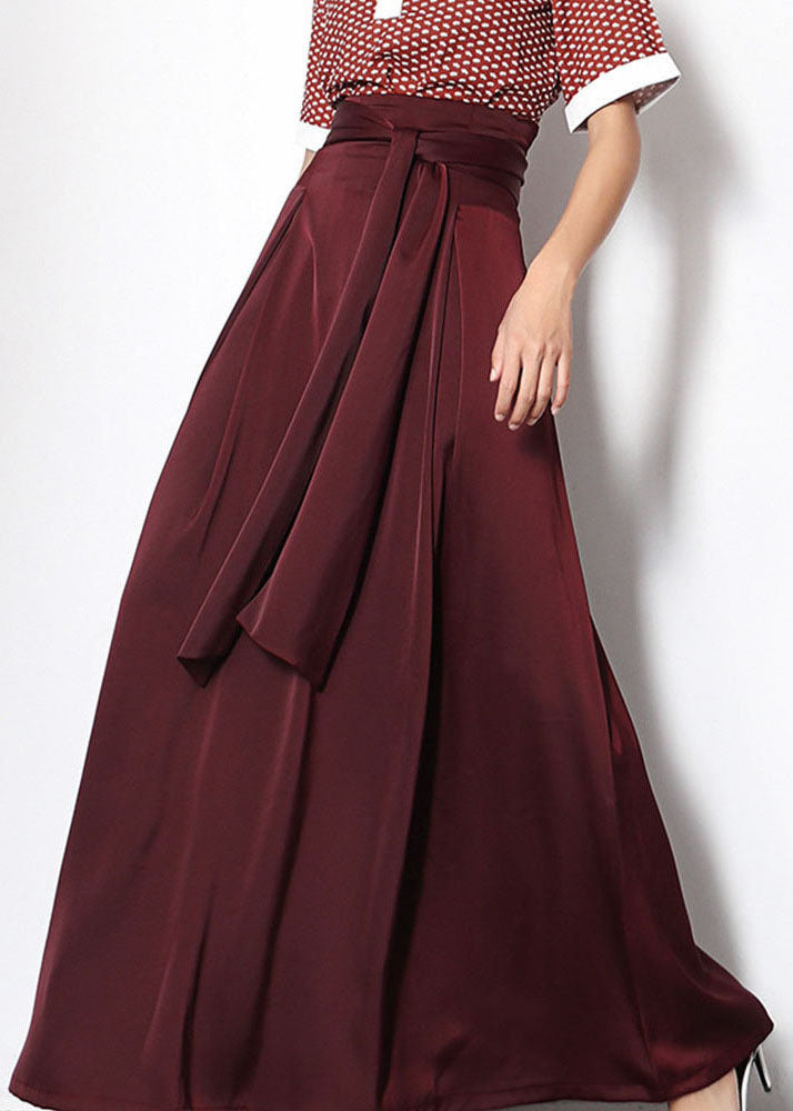 French Red Wrinkled Tie Waist Chiffon Skirt Spring