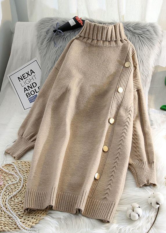 Simple Beige Sweater Dress Outfit Refashion Spring Largo High Neck Sweater Dress