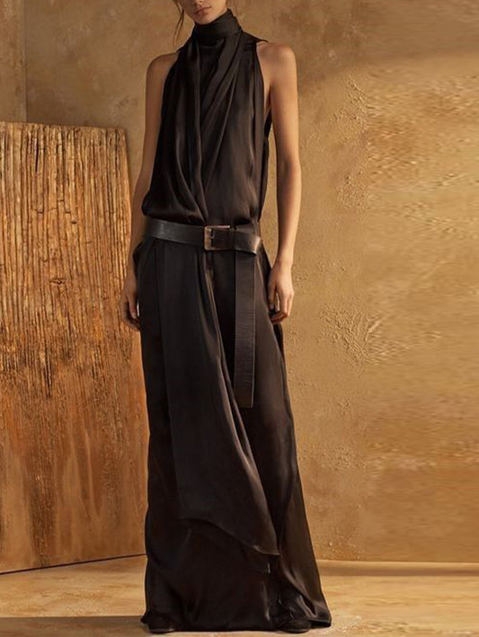 Plain High Neck Sleeveless Loose Maxi Tank Dress