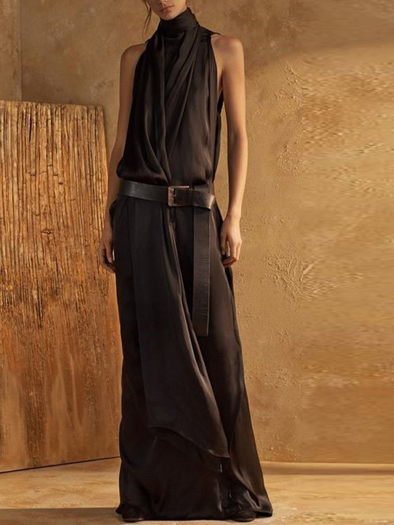 Plain High Neck Sleeveless Loose Maxi Tank Dress