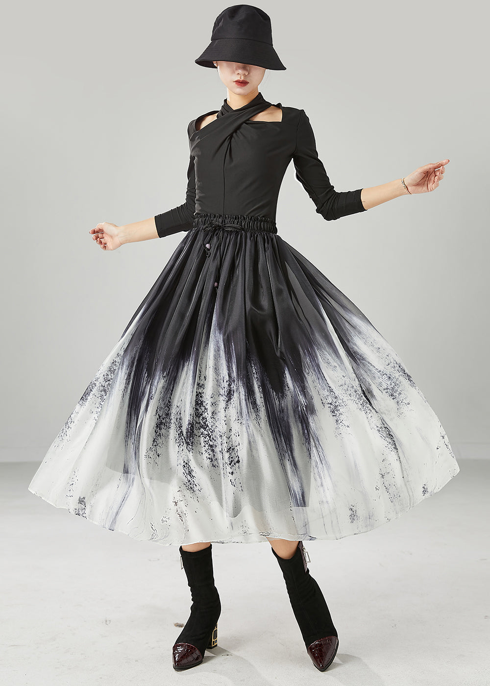 Gradient Color Elastic Waist Tie Dye Silk Skirts Summer