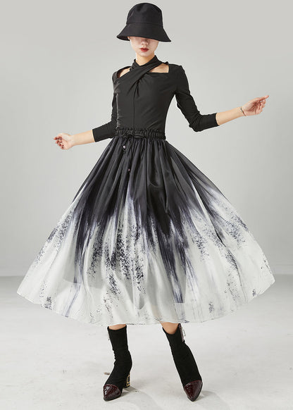 Gradient Color Elastic Waist Tie Dye Silk Skirts Summer