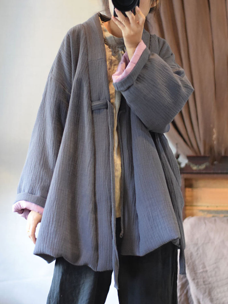 Winter Chinese Style Drawstring Linen Cotton Coat